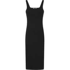 CALVIN KLEIN - Vestido Negro Midi Acanalado Con Parche Para Mujer