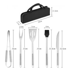 GENERICO - Set X6 Utensilios Acero Inoxidable Asados Parrillero Estuche