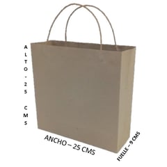 GENERICO - 25 Bolsas Papel Kraft 90 gr. Manija Retorcida. T: 25x25x9