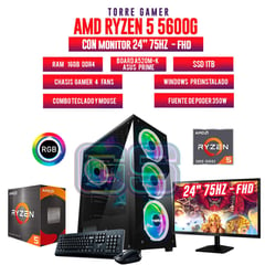 AMD - PC GAMER RYZEN 5 5600G RAM 16GB SSD 1TB MONITOR 24 FHD + COMBO TECLADO Y MOUSE