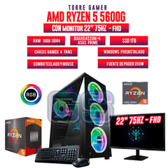 AMD - PC Gamer R5 5600G RAM 16GB SSD 1TB M.2 MONITOR 22 FHD + COMBO DE TECLADO Y MOUSE