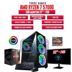 AMD - PC GAMER RYZEN 7 5700G 16GB RAM SSD 1TB BOARD A520M-K MONITOR 22