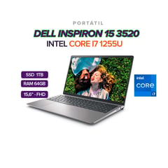 DELL - PORTATIL INSPIRON 3520 15.6" INTEL CORE I7 1255U 64GB/ SSD 1TB M.2.