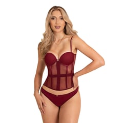 CONQUEROR - Set corsé con varillas y transparencias panty tipo tanga