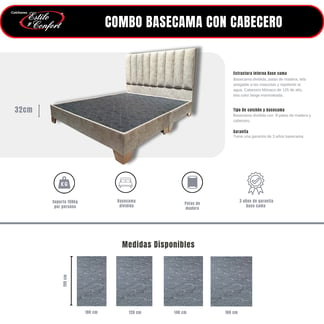 ESTILO Y CONFORT - Basecama con cabecero Monaco Beige 140 Doble