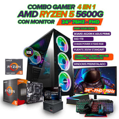 AMD - PC GAMER R5 5600G/ MONITOR 24" FHD 75HZ/ 32GB RAM/ SSD 1TB/ COMBO GAMER 4 EN 1