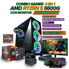 AMD - PC GAMER R5 5600G/ MONITOR 27" FHD 75HZ/ 64GB RAM/ SSD 1TB/ COMBO GAMER 4 EN 1
