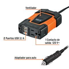 TRUPER - Inversor de corriente 120W para carro con puerto USB