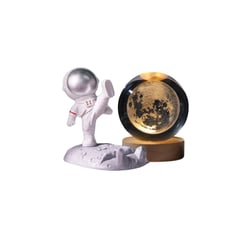 GRUPO B - Lampara Esfera de Cristal Luna 3D con Base de Madera y Astronauta