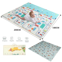 BABY ON - Tapete para bebé plegable extra grande 200x180 cm doble faz PISTA