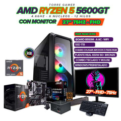 AMD - PC GAMER R5 5600GT MONITOR 27 FHD 75HZ 16GB RAM SSD 1TB BOARD B550 WIFI