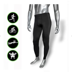 SPORT - Leggins Elástico Ceñido Hombre Pantalón Largo Deportivo Lycra Negro