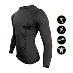 SPORT - Lycra Elástica Para Hombre Buzo Manga Larga Negro Deportivo Ajustado