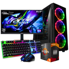 AMD - TORRE GAMER RYZEN 5 5600G /32GB RAM /SSD 1TB /BOARD A520M /MONITOR 22" FHD