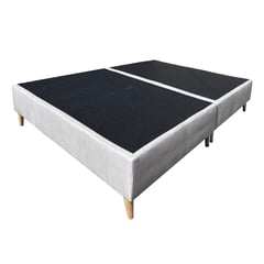 DORMIPUFF - Base Cama SEMIDOBLE Gris Lino Pata Madera