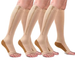 VITALIA TECHNOLOGY - Medias de Compresion Cremallera Vitalia 15-20 mmHg Set x 3 - Beige - L/XL