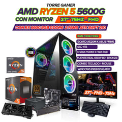 AMD - PC GAMER RYZEN 5 5600G/ GRAFICA RX6600 8GB/ MONITOR 27" FHD/ RAM 32GB/ 1TB SSD.