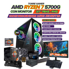 AMD - PC GAMER RYZEN 7 5700G/ GRAFICA RX6600 8GB/ MONITOR 27" FHD/ RAM 32GB/ 512GB SSD
