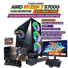 AMD - PC GAMER RYZEN 7 5700G/ GRAFICA RX6600 8GB/ MONITOR 27" FHD/ RAM 32GB/ 1TB SSD