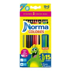 PIX LINK - Lápices De Colores Norma, Caja Con 15 Piezas Punta + Gruesa