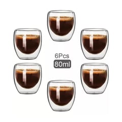 GENERICO - Pocillo Taza Café De 80ml Doble Pared Vidrio Borosilicato X6