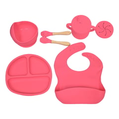 XALTA - Set Vajilla En Silicona para bebé Plato Babero Vaso -Rosa