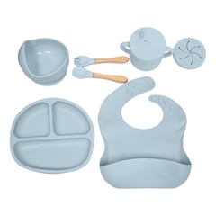 XALTA - Set Vajilla En Silicona para bebé Plato Babero Vaso -Gris