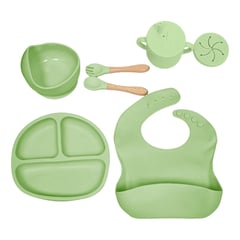 XALTA - Set Vajilla En Silicona para bebé Plato Babero Vaso -Verde