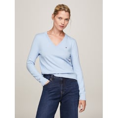 TOMMY HILFIGER - Saco celeste de punto con Cuello en V