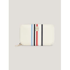 TOMMY HILFIGER - Billetera blanca con cremallera y rayas distintivas