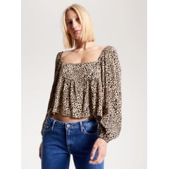 TOMMY HILFIGER - Blusa multicolor con estampado de leopardo y péplum Tommy Jeans