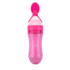 NUBY - Alimentador De Silicona Con 2 Cucharas Rosa -