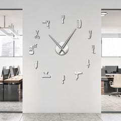 COOL TIME RELOJES - Reloj De Pared 3d Grande 50 Cm Plateado Diseño Peluqueria