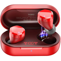 TOZO - Auriculares T12 TWS Bluetooth Control táctil estuche carga Rojo