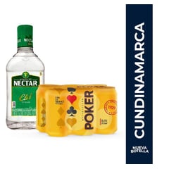 NECTAR - Aguardiente Club 375Ml + Six Pack Poker Lata 330Ml