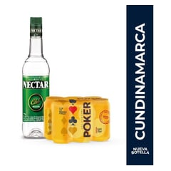 NECTAR - Aguardiente Verde 750Ml + Six Pack Poker Lata 330Ml