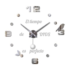 COOL TIME RELOJES - RELOJ 3D GRANDE CON PENDULO + FRASE EN VINILO PLATEADO