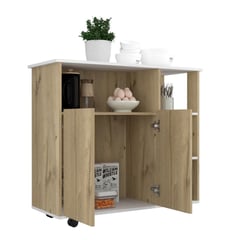 RTA DESIGN - Mesa Auxiliar de Cocina Coralyn Blanco y Café Claro con entrepaños