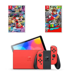 NINTENDO SWITCH - Consola Switch Oled Version Mario Red + Mario Kart 8 + Odyssey+ Vidrio