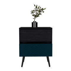 RTA DESIGN - Mesa de Noche Lutso Negro y Azul con patas de madera