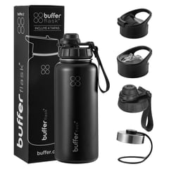 BUFFER FLASK - Termo Botella Agua Termica Inoxidable Buffer+Tapas - Negro