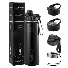 BUFFER FLASK - Termo Botella Agua Termica Inox Buffer+Tapas - Negro