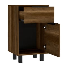 RTA DESIGN - Mesa de Noche Wesley Cobre y Wengue con Una Puerta y Un Cajón