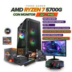 AMD - PC GAMER R7 5700G MONITOR 22 FHD RAM 32GB BOARD B550 SSD 1TB CHASIS COUGAR