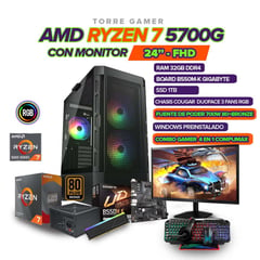 AMD - PC GAMER R7 5700G MONITOR 24 FHD RAM 32GB BOARD B550 SSD 1TB CHASIS COUGAR