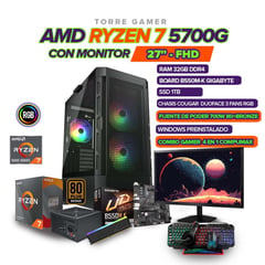 AMD - PC GAMER R7 5700G MONITOR 27 FHD RAM 32GB BOARD B550 SSD 1TB CHASIS COUGAR