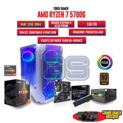 AMD - PC GAMER RYZEN 7 5700G 32GB RAM SSD 1TB CHASIS 4 FANS RGB FUENTE 700W 80+