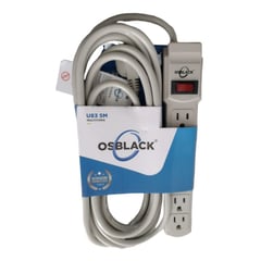 OSBLACK - Toma Corriente Extensión 5m Conector Multiple X6 Blanco