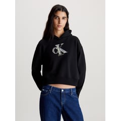 CALVIN KLEIN - Buzo Negro Con Gorro Y Monograma Para Mujer