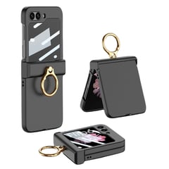 GENERICO - Estuche Slim Ring + Glass para Samsung Galaxy Z Flip 6 Negro